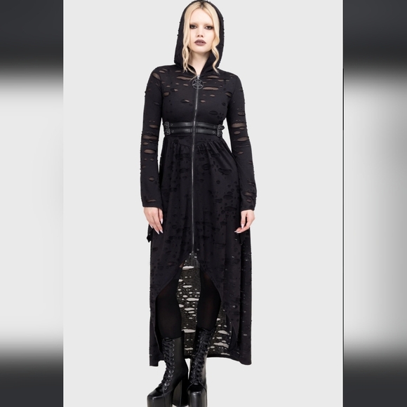 Killstar Black Asymmetrical Hooded Dress - Picture 2 of 9